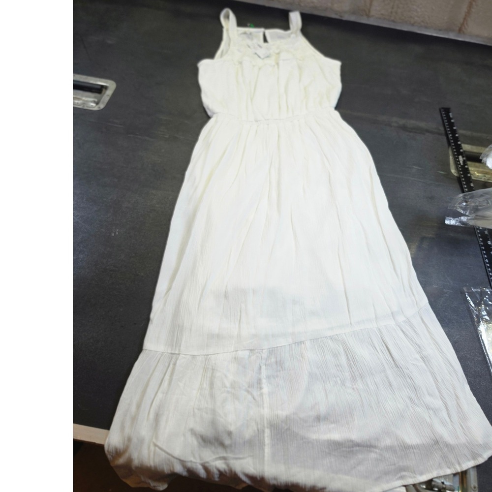 Maurices White Crinkle Sleeveless Maxi Dress Smocked Ruffle Tiered Boho Small